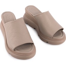 Hakiki Deri Günlük Dolgu Topuklu Terlik Gri 8058