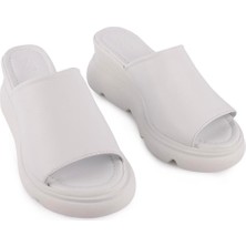 Hakiki Deri Günlük Dolgu Topuklu Terlik Beyaz 8058