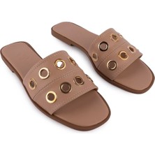 Floxer Modern Zımbalı Düz Terlik Nude 8251