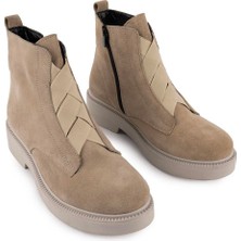 Hakiki Deri Sade Modern Lastikli Rahat Hafif Bot Bej Süet 3752