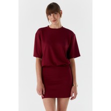 Beli Lastikli Elbise Bordo