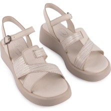 Hakiki Deri Günlük Rahat Sandalet Bej 1603