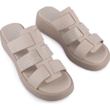 Hakiki Deri Rahat Bantlı Günlük Terlik 1602 Bej