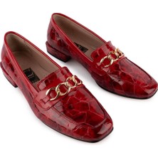 Modern Rahat Tarz Hakiki Deri Babet Kırmızı Taş Baskı 603