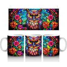 Vitray Tarzı Renkli Baykuş Illüstrasyonu – Baskılı Kupa