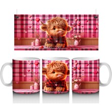 Kırmızı Çizgili Arka Planda Kalpli Kız – Baskılı Kupa