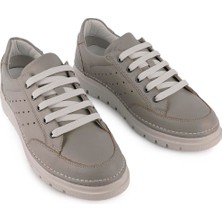 Hakiki Deri Ortopedik Yumuşak Günlük Sneaker Ayakkabı Açık Gri Deri 6203
