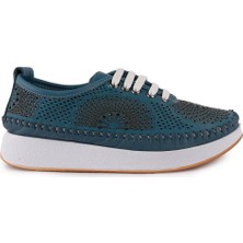 Hakiki Deri Modern Lazer Desenli Rahat Yumuşak Ayakkabı 12-52 Kot Mavi