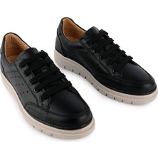 Hakiki Deri Ortopedik Yumuşak Günlük Sneaker Ayakkabı Siyah Deri 6203