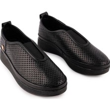 Hakiki Deri Lazer Desenli Lastikli Günlük Ayakkabı Siyah 31-106