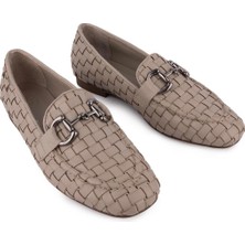 Hakiki Deri Örgü Desenli Tokalı Günlük Ayakkabı Gri 8198