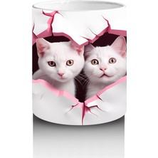 Pembe Kalpli Desende Ikili Kedi Figürü – Baskılı Kupa
