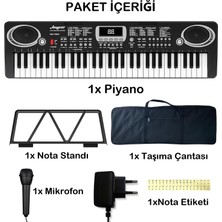 Piyano 61 Tuşlu 5 Oktav Org 100 SES+100 Ritim Eğitim Için Mikrofon+ Nota Standı+Taşıma Çatası Hediye