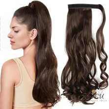 Zeysum Kahverengi At Kuyruğu Saç Dalgalı Cırtcırtlı Takma Postiş Saç 60 cm 