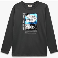 Koton Bisiklet Yaka Uzun Kollu Pullu Payetli Dinozor Baskılı Pamuklu Tişört