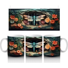 Turuncu Çiçekler Arasında Parlayan Yusufçuk – Baskılı Kupa Bardak