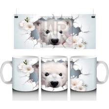 Beyaz Çiçekler Arasında Bakan Kutup Ayısı – Baskılı Kahve Kupası