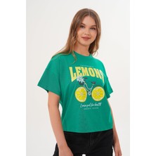Kadın Yeşil Oversize California Lemons Baskılı Tişört