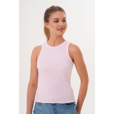 Pamuklu Kaşkorse Ribanalı Bisiklet Yaka Kadın Atlet - Pembe