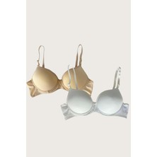 Alfa Aksesuar 03 Ten-Beyaz 2'li Mikro Kumaş Içi Boş Balenli Günlük Desteksiz Sütyen