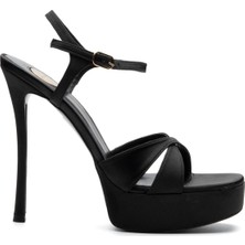 Glare Siyah Tekstil Kadın Topuklu Sandalet