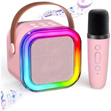 Rgb Işıklı Bluetooth Karaoke Hoparlör Kablosuz Şarjlı Mikrofon Pembe