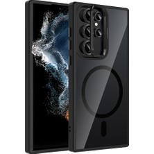 Galaxy S23 Ultra Kılıf Standlı ve Kamera Lens Hediyeli M-Safe Şarj Özellikli Znth Etro Kapak - Siyah