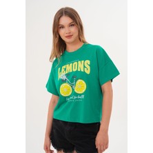 Kadın Yeşil Oversize California Lemons Baskılı Tişört