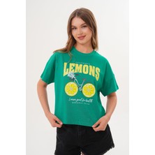 Kadın Yeşil Oversize California Lemons Baskılı Tişört