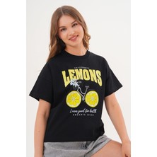Kadın Siyah Oversize California Lemons Baskılı Tişört