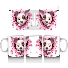 Pembe Çiçekli Çatlak Zeminden Bakan Sevimli Köpek - Baskılı Kahve Kupası
