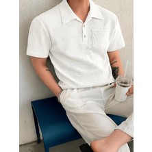 Erkek Oversize Polo Yaka  Waffle T-Shirt  Poloyaka-Düğmeli