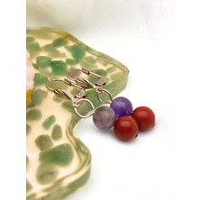 Ametist & Jasper Taşlı Sallantılı Gümüş Renk El Yapımı Kadın Küpe, Mor Kırmızı Çift Renk Küpe