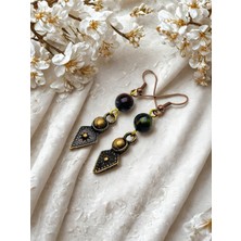 Kaplan Gözü Taşlı Bohem Geometrik Motifli Kadın Küpe 5 cm