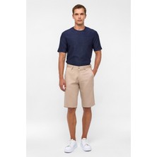 Bej Regular Düz Bermuda Şort