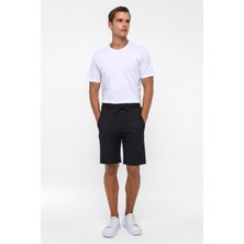 Siyah Regular Armürlü Örme Şort