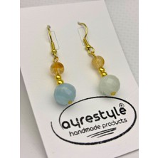 Doğal Taş Sallantılı Kadın Küpe – Akuamarin & Sitrin – Gold Kancalı 4,5 cm