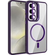 Galaxy S25 Kılıf Standlı ve Kamera Lens Hediyeli M-Safe Şarj Özellikli Klfs Etro Kapak - Lacivert
