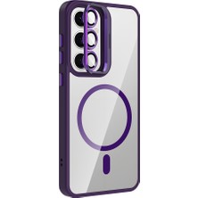 Galaxy S25 Kılıf Standlı ve Kamera Lens Hediyeli M-Safe Şarj Özellikli Klfs Etro Kapak - Lacivert