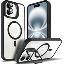 Iphone 16 Plus Kılıf Standlı Mika Magsafe Hassas Butonlu Metal Tuşlu + Kamera Lens Camı Hediyeli Set