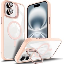 Iphone 16 Plus Kılıf Standlı Mika Magsafe Hassas Butonlu Metal Tuşlu + Kamera Lens Camı Hediyeli Set