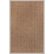 Saraz Halı 0503-BEJ Kumaş Bordür Sisal Halı Kilim Hav Toz Vermez Kolay Temizlenen Hasır Kilim