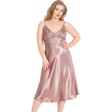 Arias Closet Büyük Beden Vizon Uzun Saten Gecelik OZN-14033