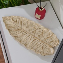 Evidea Deco Leaf Dekoratif Tabak - Beyaz / Gold - 37X16 cm