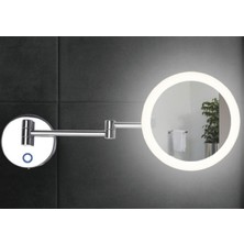 Banyo Makyaj Aynası, Ledli (Gün Işığı), Çift Kollu (Paslanmaz Çelik), IP44, Büyüteçli (3x) - Krom