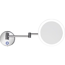Banyo Makyaj Aynası, Ledli (Gün Işığı), Çift Kollu (Paslanmaz Çelik), IP44, Büyüteçli (3x) - Krom