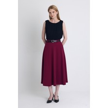 Bordo Kemerli A Kesim Midi Etek 4806A