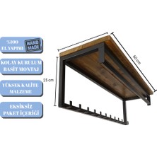 Dekoratif Demir Raflı Duvar Askısı - Ahşap Tabla Metal Askılık - Elbise Askısı - Modern Design