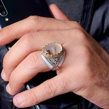 Erkek 925 Ayar Gümüş Yüzük – El Işçiliği Desenli Özel Taşlı Model