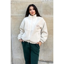 Kadın Polar Peluş Mont - Yumuşak Kürklü Fermuarlı Oversize Ceket - 5194